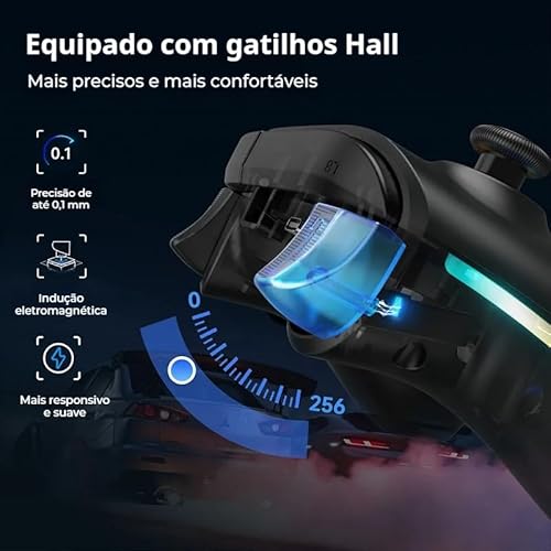 Controle para celular Bluetooth compatível com Android,IOS e PC equipado com gatilhos Hall,função Tu