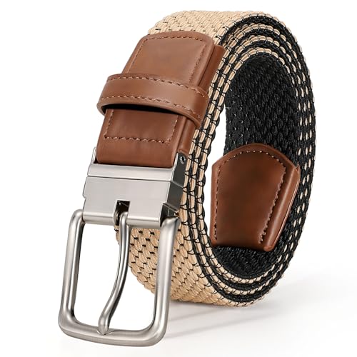 Mens Reversible Braided Stretch Belt for Mens Golf Woven Web Belt