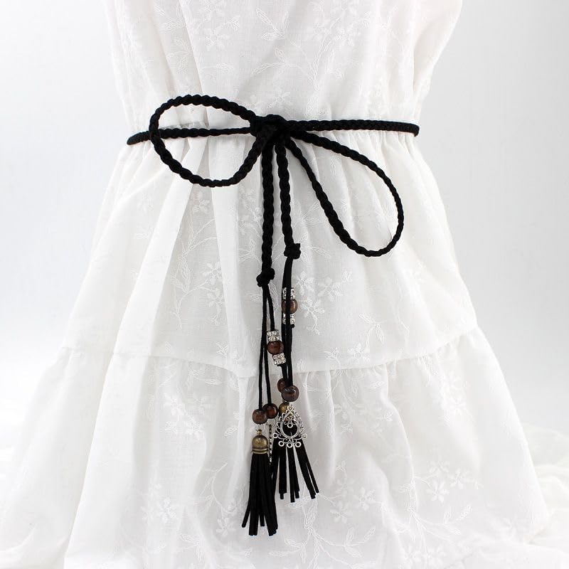 Women's Waist Belts Woven Tassels Chain Belt Skinny Rope Belt for Skirt Dress Boho Style - Image 6