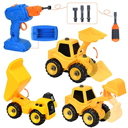 kuaima Take Apart Construction Truck Toys Set Excavator Dumper Bulldozers Toy Set Gift Set Science Education DIY Toy Kids Stem Building Toy for Boy Girls Aged 3-10