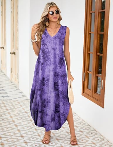 Image of JollieLovin Women Plus Size Summer Tank Maxi Dresses Sleeveless Causal V Neck Beach Long Dresses Swim Cover up (L-5X)