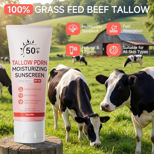 Beef Tallow Sunscreen with Non-Nano Zinc Oxide, Mineral Sunscreen SPF 50 for Face and Body, Salmon PDRN Sunblock Moisturizing Sun Screen for Sensitive Skin & Kids, 2.82 OZ (80g) (80g) — view 5