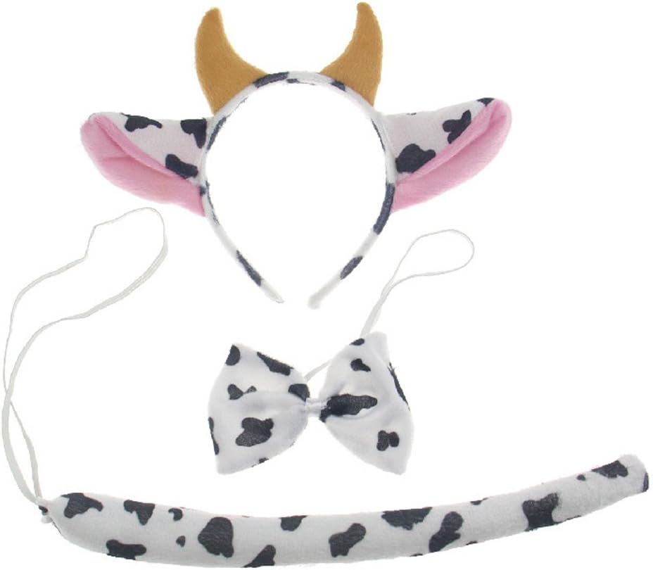 Kids animal headband and tail Costume Animals set Party Halloween (Cow)