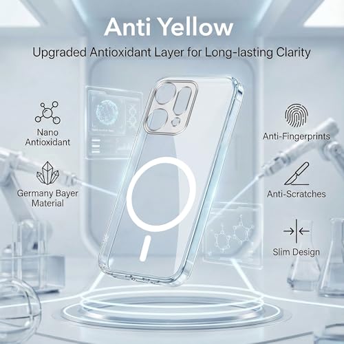 Image of Jkobi Lifetime Anti-Yellow MagSafe Compatible Clear Back Cover Case for Oppo Reno14 Pro 5G | Oppo Reno 14 Pro 5G (Sleek Hard Crystal | Shockproof and Camera Protection)