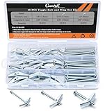 Camtek 48PCS Toggle Bolt and Wing Nut Set, Hollow Wall Anchors, 1/8', 3/16', 1/4', Zinc Plated Steel Phillips Round Head Toggle Bolt and Wing Nut Assortment Kit for Hanging Heavy Items on Drywall