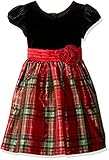 Bonnie Baby Baby Girls' Plaid Taffeta Holiday Dress with Stretch Velvet Bodice