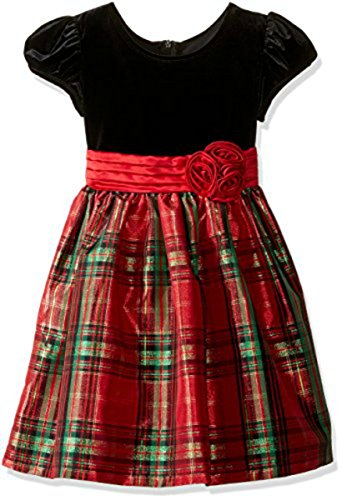 Bonnie Baby Baby Girls' Plaid Taffeta Holiday Dress with Stretch Velvet Bodice