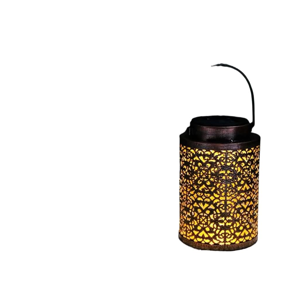 LED Solar Lantern Light Hollow Wrought Iron Projection Light Hanging Lamps Outdoor Garden Decor (L Style)