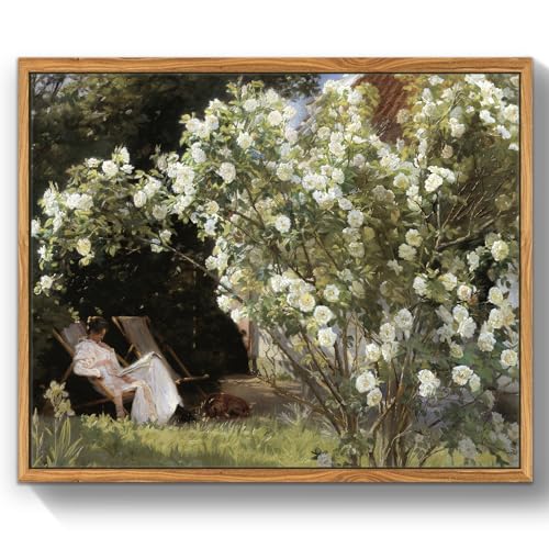 crmotu Vintage Framed Wall Art, Garden Women Canvas Art Prints, Rose Floral Classical Oil Paintings, Green Landscape Rustic Farmhouse Wall Decor Living Room Bedroom Bathroom Aesthetic Pictures 12x16in
