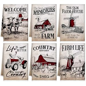 Geyoga6piecesfarmbarnkitchentowelscowdishtowelsfarmhouseanimalteawashclothforspringsummerkitchenbathroomhomedecor16x24inchvintagered  Urban Country Home Decor Geyoga 6 pieces farm barn kitchen towels cow dish towels farmhouse animal tea washcloth for spring summer kitchen bathroom home decor16 x 24 inch vintage red  urban country home decor