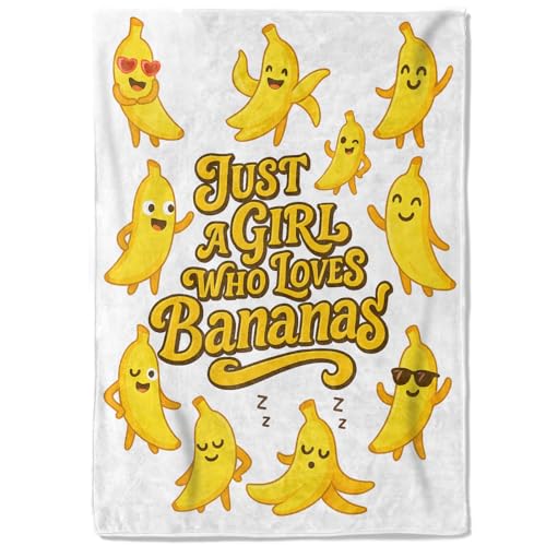 coedoaes Just a Girl Who Loves Bananas Fleece Blanket,50x60in,Cute Dancing Banana Fun Expressions Fruit White Throw Blankets,Soft Cozy Lightweight, Ideal for Bed Living Room Home Farm Decor,Gifts