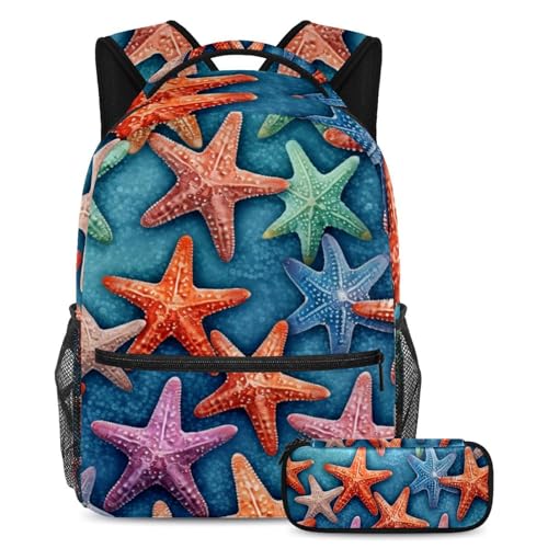 Sac à dos de voyage étudiant de qualité supérieure avec trousse imprimé étoile de mer de luxe