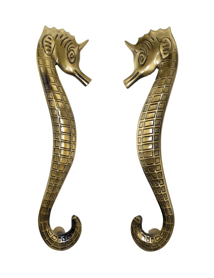 THEGURIA Statue Solution Aluminum Seehorse Handle Main Door Pull Handle/Home Decor/Glass Door Pull Handle/Door Hardware and Left Right (13.5 inches, Pack of 2, Antique Finish) (Made in India)