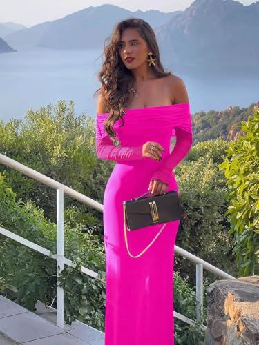 Image of REORIA Women's Off Shoulder Long Sleeve Bodycon Maxi Dresses