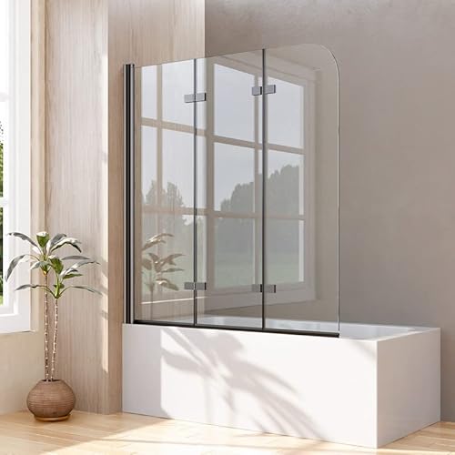 Goezes Duschwand für Badewanne Schwarz 130x140cm 3-teilig, Faltbar Duschwand Sicherheitsglas Badewannenaufsatz Duschabtrennung, Duschtrennwand Falttür Badewannenwand mit 6mm ESG Nano Glas Goezes Duschwand für Badewanne Schwarz 130x140cm 3-teilig, Faltbar Duschwand Sicherheitsglas Badewannenaufsatz Duschabtrennung, Duschtrennwand Falttür Badewannenwand mit 6mm ESG Nano Glas