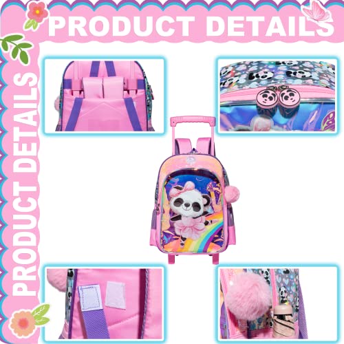 Panda Rolling Backpack for Girls with Lunch Box Kids Backpack with Wheels for School Sequin Trolley Trip Luggage Rolling Backpack for Kindergarten Girls Elementary4