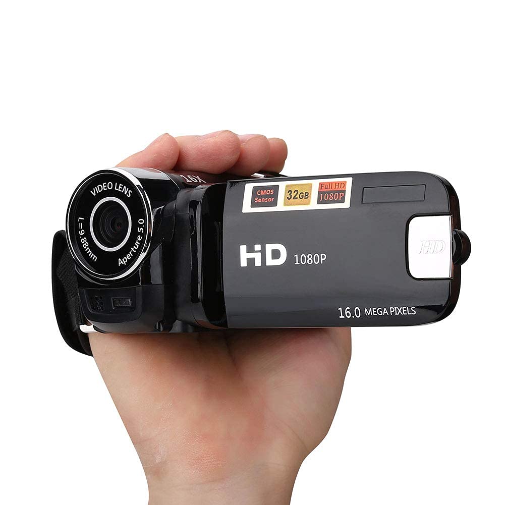 Ejoyous Videocamera Digitale, Videocamera Full HD 16X Videocamera Ad Alta Definizione con Schermo Rotante a 270 Gradi Supporta Fotografia e Video con Display da 2,7 Pollici per Campeggio (Nero)