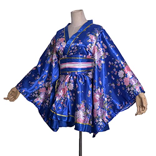 Image of HUAHUA Women's Sexy Short Kimono Dress Floral Print Japanese Traditional Geisha Robe Bathrobe Skirt Belt Outfit
