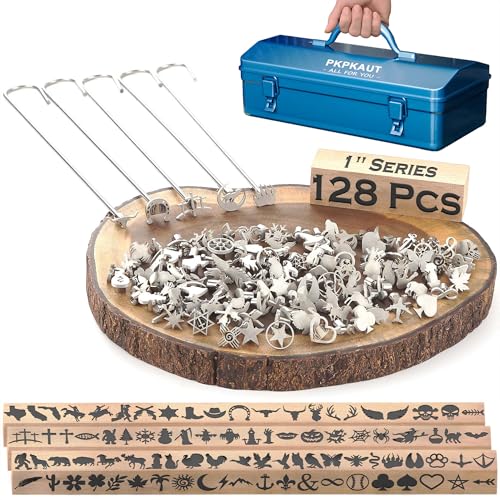 Pkpkaut 128Pcs Mini 1' Branding Irons, Assorted Characters Custom Wood Branding Iron Personalized For Wood Working, Leather Hat, Felt, Cowhide, Bbq Brander & Bread Logo, Steak Branding Iron For Food
