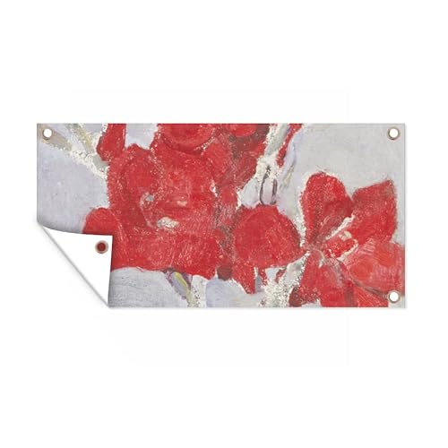 MuchoWow Poster exterieur Glaïeuls rouges - Piet Mondrian Decoration murale 160x80 cm Résistant aux intempéries/soleil