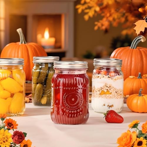 Image of 32 OZ Wide Mouth Mason Jars, 6 PACK Glass Mason Jars with airtight Lids