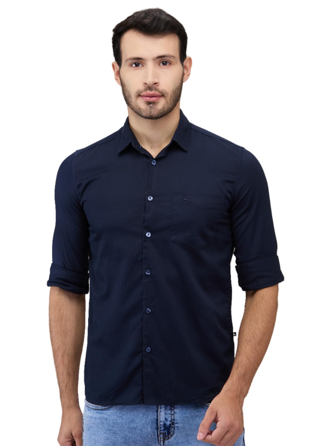 parx Men Slim Fit Solid Pattern Cotton Blend Semi Cutaway Collar Full Sleeve Casual Shirt-picture-53