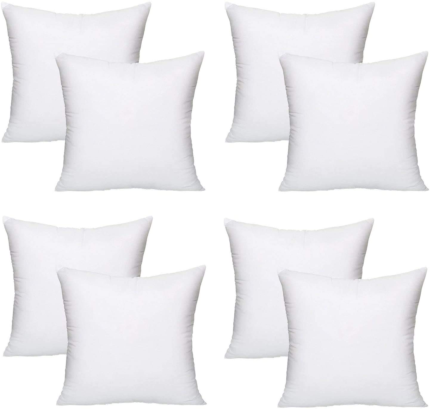 MobinaTextileSignature Textile Hollow Fiber Cushion Inserts Inner Cushions Pads Soft & Fluffy Square White Filling Bed Pillow Cushion Pads (Pack of 8, 18' x 18')