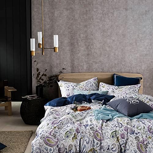 Duvet Cover Queen Size Set Boho Floral Pattern Duvet Cover Queen for Queen Size Bed Vintage Soft Bedding Leaf Print Paisley Duvet Cover with Pillowcases