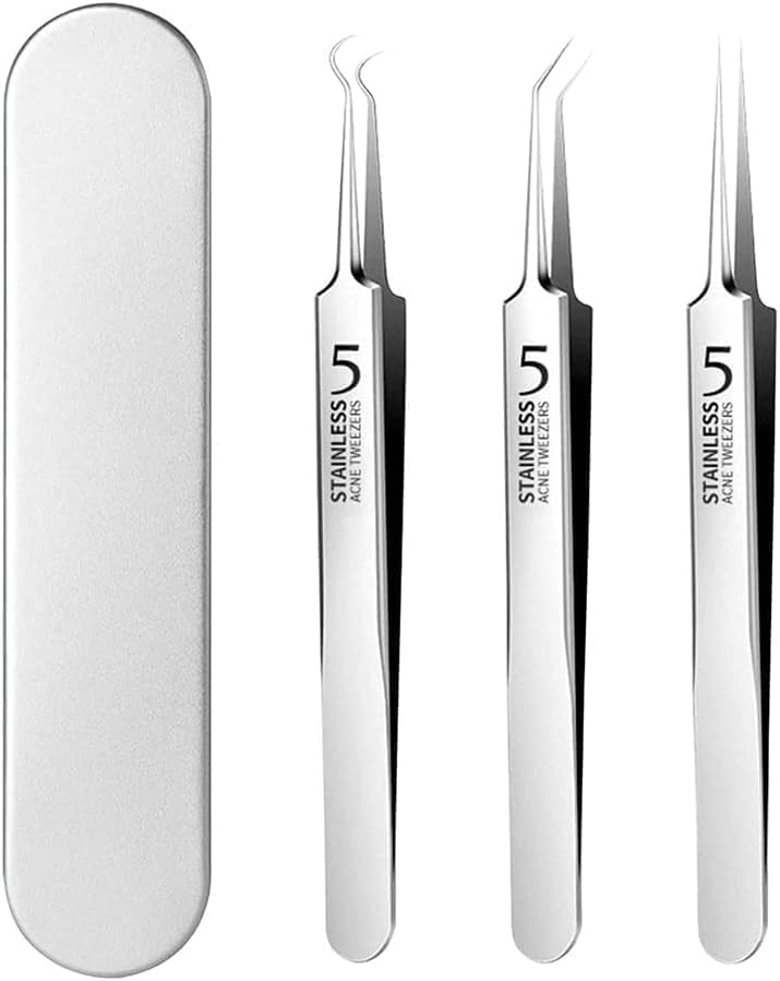 3本セット 精密ピンセット 角栓取り 先端は幅0.1mm 角栓ピンセット 毛抜き 極細ピンセット ニキビ取り 黒ずみ取り 毛穴ケア専用 精密な作業が可能 角栓取り ピンセット 収納ケース付