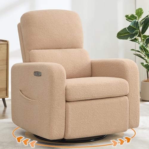 AEMEIOS Power Swivel Rocker Recliner, Oversized Boucle Electric Recliner Chair,