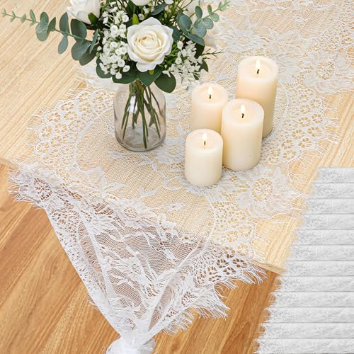 12 Pcs White Lace Table Runners 14 x 120 Inch