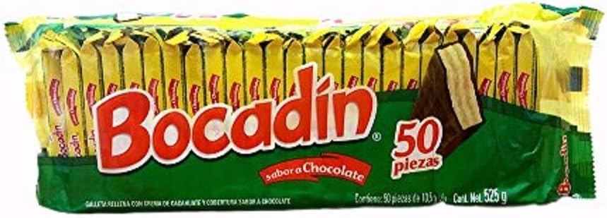 Bocadin Wafer Snack Cookies, 50 Count Authentic Mexican Candy with Free Chocolate Kinder Bar Included