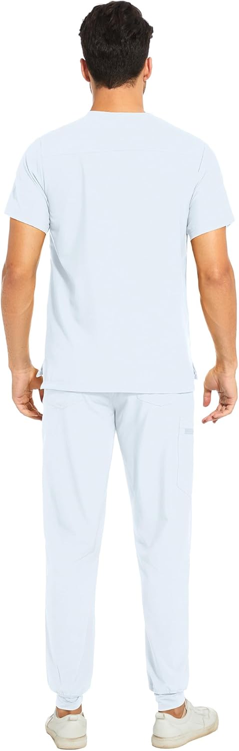 COZYFIT Men Scrubs Set - Stretch V-Neck Scrub Top & Jogger Pant with 8 Pockets, Yoga Waistband, Anti-Wrinkle Scrubs for Men - Image 2