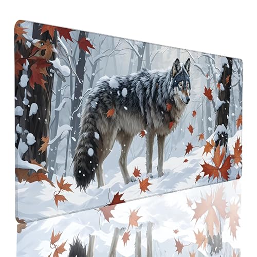 Wolf Mouse Mat White Gaming Mouse Pad XXL 1000x500x3mm, Extend Waterproof Mousepad Improved Precision and Speed, Desk Mat Non-Slip Rubber Base for Office Gamer Home L0-Y
