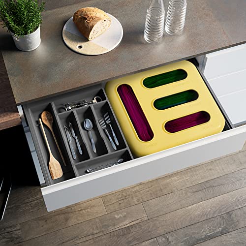 Datoua Ziplock Bag Storage Organizer, Acrylic Kitchen Drawer Baggie Box, Plastic Bag Organizer For Ziploc, Solimo, Hefty, Glad, Compatible With Gallon, Quart, Sandwich, Snack Variety Size Bag (Yellow) #TOP1