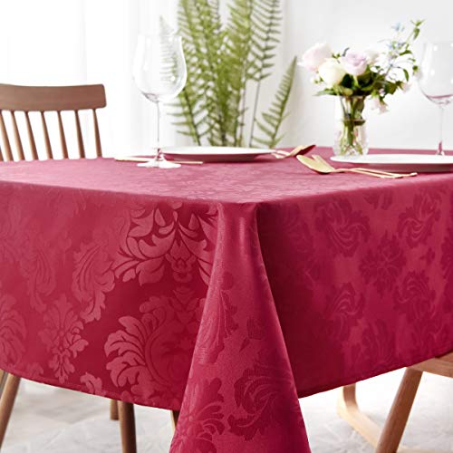 maxmill Jacquard Tablecloth Damask Design Spillproof Wrinkle Free Heavy Weight Soft Table Cloth Decorative Fabric Table Cover for Outdoor and Indoor Use Oblong 60 x 120 Inch Ruby Red - Thumbnail 3