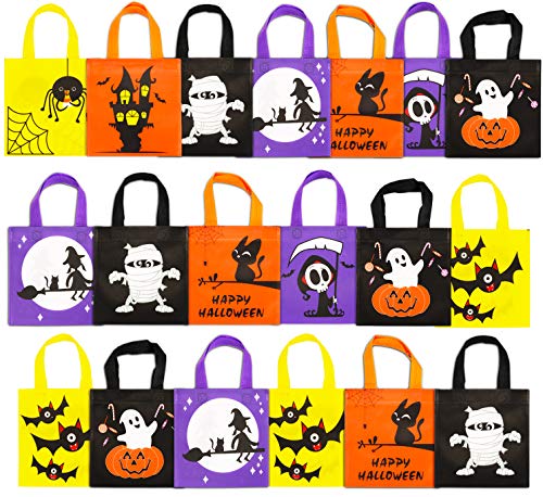 FINGOOO Halloween Non-woven Bags, 8 by 8 inch Trick or Treat Tote Bag Goodie Bags(24 Pack)