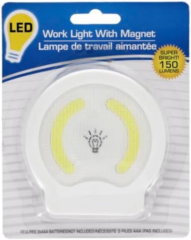 Magnetic Work Light, Super Bright, 150 Lumens, Includes Hook and Magnet for Easy Use, Indoor/Outdoor, Portable and Lightweight for Garage, Workshop, Gift for Dad