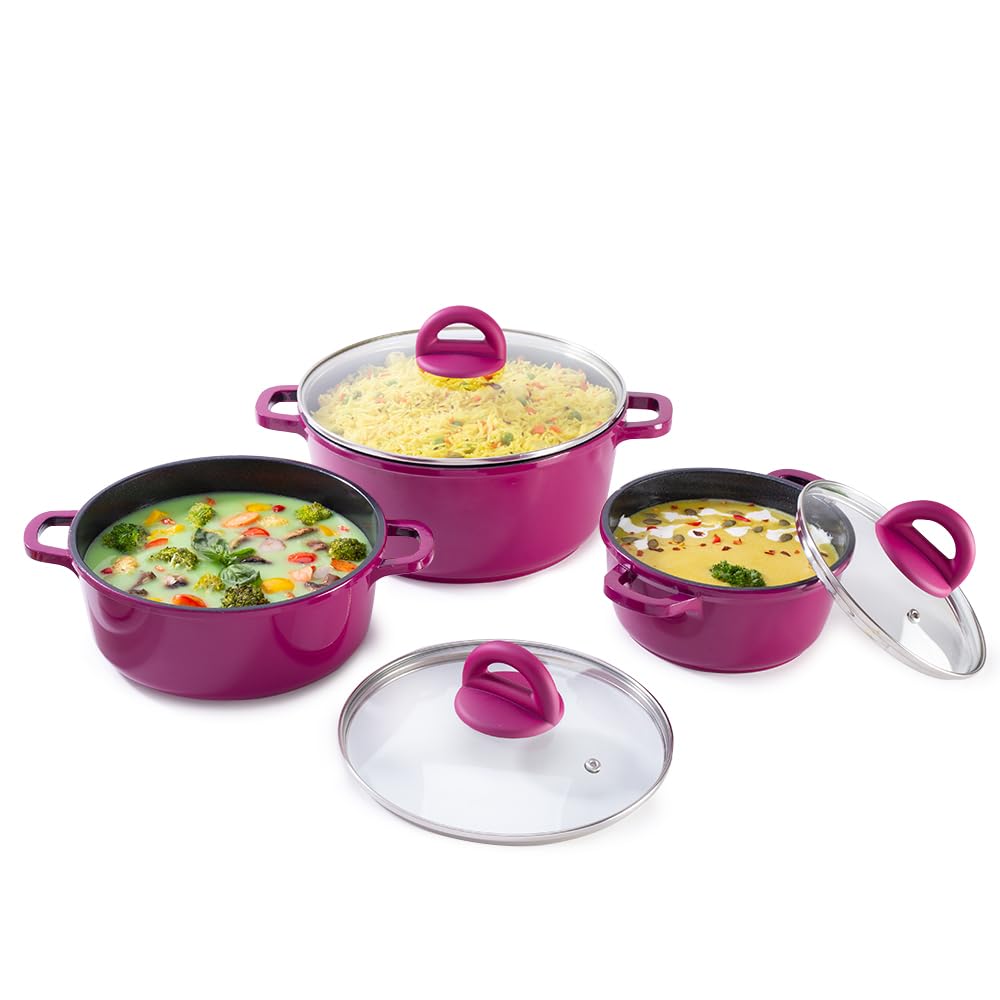 Wonderchef Ceramide 6 pcs Casserole Set | Die Cast Aluminium | Non Stick Coating | 2 Years Warranty | Pink (B008KYX6JK) Amazon Price History, Amazon Price Tracker