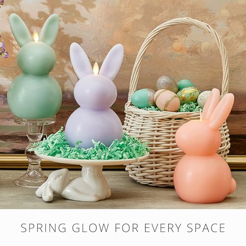 Image of Luminara Easter Bunny Candle- Mellow Peach 4.5 inch x 4.5 inch x 8.5 inch- Flameless Real-Flame Holiday-Inspired Decor- AA Batteries- Flickering LED Flame