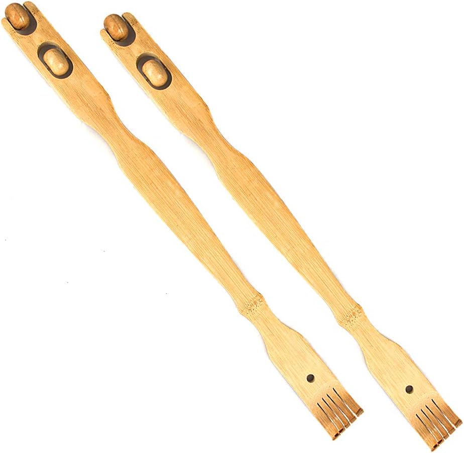 2 PC Bamboo Wood Back Scratcher Massager 18.5" Self-Massager Sturdy Stick Roller : Health & Household