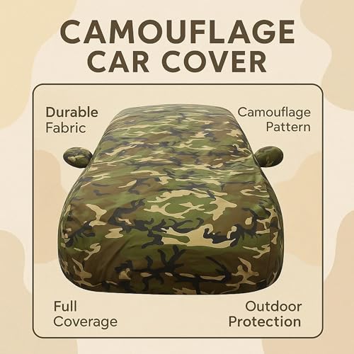 Image of Sulfar 100% Waterproof Car Body Cover Compatible with Mirror for Mahindra Xylo with Long Lasting Durable Material (Triple Stitched, Full Bottom Elastic, Camouflage Army)