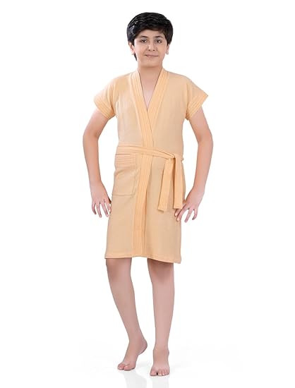 Poplins Peach Solid Terry Turkish Bathrobe for Boys - BRB-102-LPCH