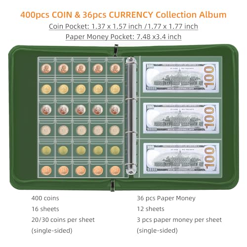 Libro de colección de monedas ignífugo con 36 carpetas para billetes 3
