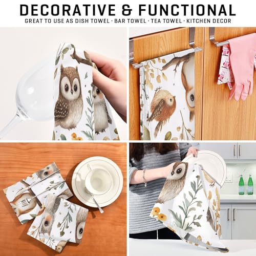 Paños de cocina muy absorbentes y de secado rápido con estampado de búhos 8