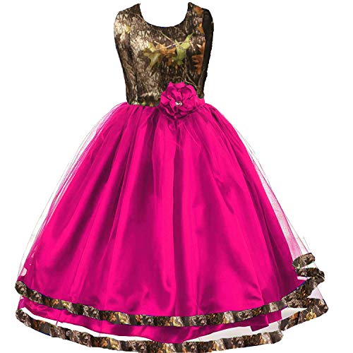 YINGJIABride Ankle Length Camo and Tulle Flower Girl Dress Wedding Guest Bridesmaid Gowns