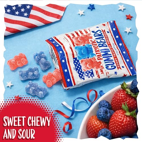 Patriotic Candy, Sour Bears Gummy Candy Individually Wrapped, 12 Packs | Red & Blue Gummies, Blue Raspberry & Strawberry Flavors - image 6