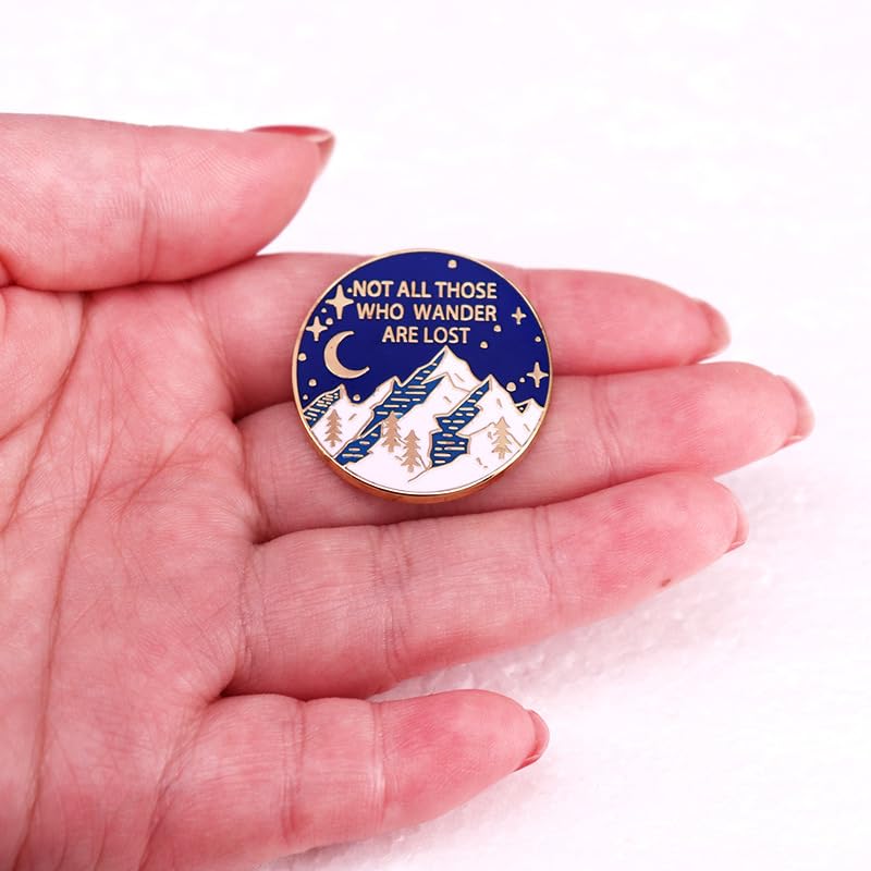 Image of Not All Those Who Wander Are Lost Enamel Lapel Pins Outdoor Moon Night Snow Mountain Badge Brooch For Backpacks