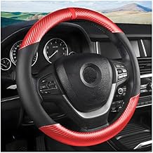 Osilly Car Steering Wheel Cover, 15 inch Anti-Slip Steering Wheel Protector, Carbon Fiber & Microfiber PU Leather Steering Wheel Cover for Women and Men, Universal Fit for Most Vehicles Red