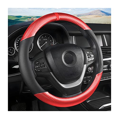 Moly Magnolia Steering Wheel Cover, Carbon Fiber Breathable Microfiber Leather with Non-Slip Lining, Cool in Summer Warm in Winter for Men Women, Universal 15 Inch for Most Cars (Carbon Fiber Red) by Moly Magnolia - Used condition - US$5.80